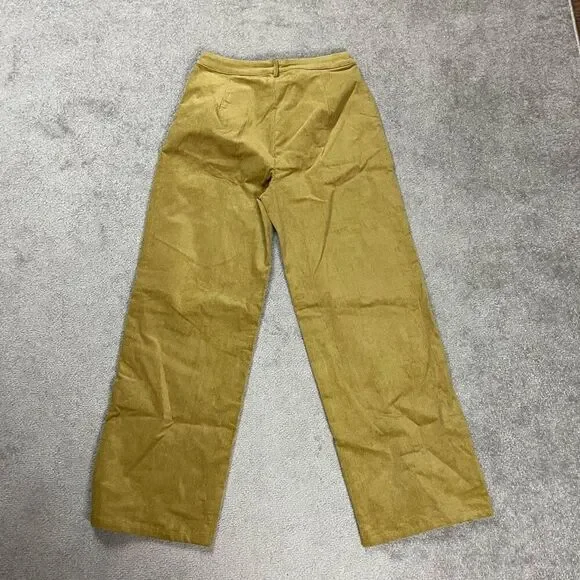 Cider Womens Size Medium Wide Leg Pants Yellow Mustard Pockets Zip Front - Picture 2 of 3